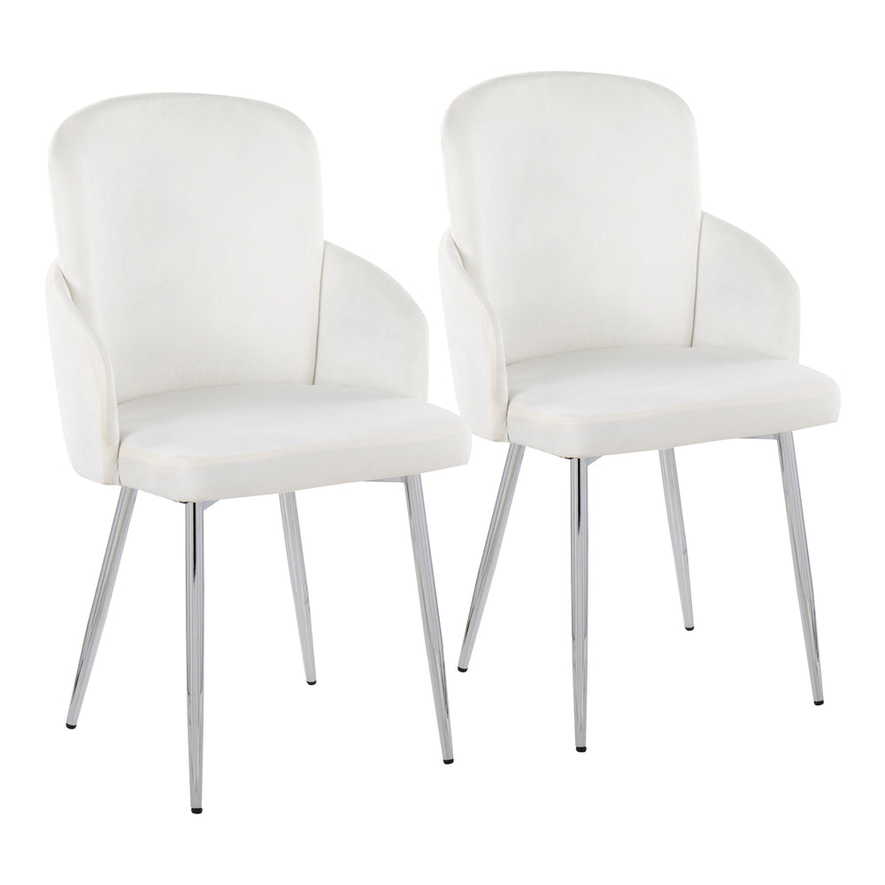 English Elm Dahlia Modern Dining Chairs Set Of 2 - Cream Velvet With Chrome & Gold Accents For Stylish Dining B202S01203