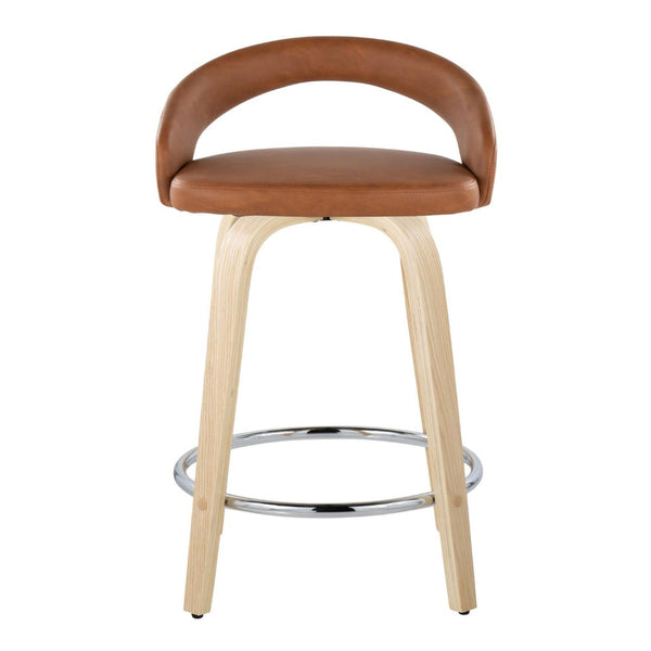 English Elm Fixed-height Swivel Counterstools Faux Leather Seat Wood Legs Chrome Footrest Set B202S01756