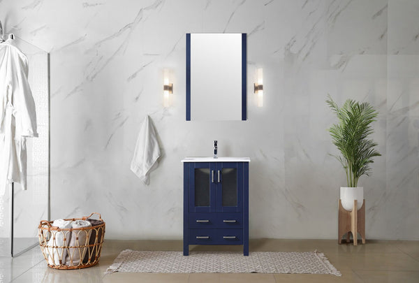 English Elm Navy Blue Bath Vanity Set With White Ceramic Top, Soft-Close Drawers, & Matching Mirror Included B2731S00721