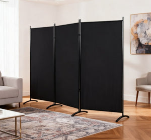 English Elm Privacy Screen Three Panel Folding Divider Matte Black Steel Frame Home Office T3971P420790
