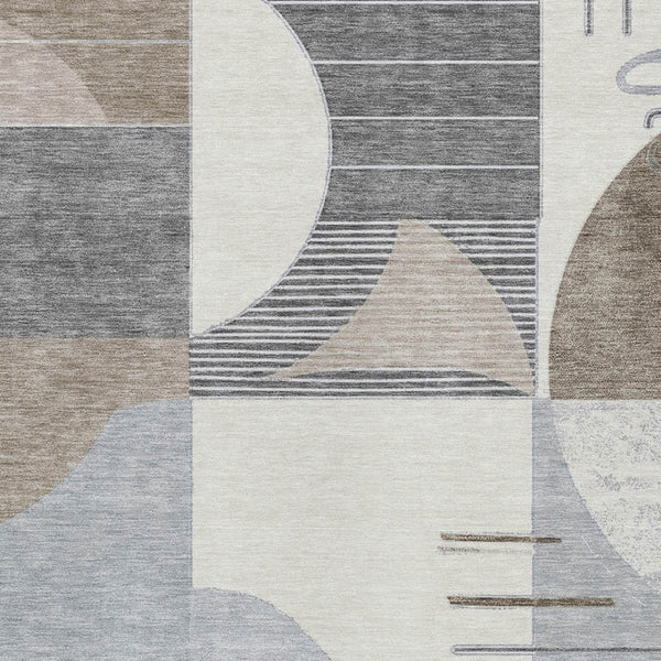 HomeRoots 5' Modern Taupe Gray and Ivory Geometric Washable Area Rug for Indoor and Outdoor Spaces 8' X 10' 618001