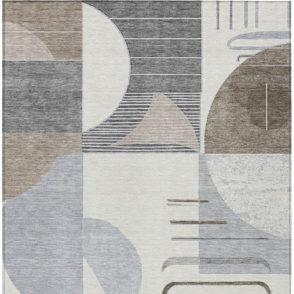 HomeRoots 5' Modern Taupe Gray and Ivory Geometric Washable Area Rug for Indoor and Outdoor Spaces 10' X 14' 618003