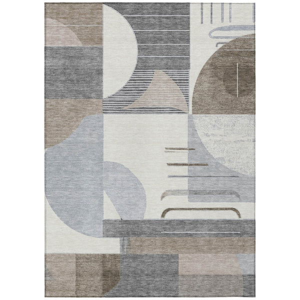 HomeRoots 5' Modern Taupe Gray and Ivory Geometric Washable Area Rug for Indoor and Outdoor Spaces 10' X 14' 618003