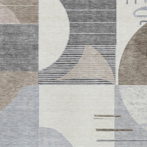 HomeRoots 5' Modern Taupe Gray and Ivory Geometric Washable Area Rug for Indoor and Outdoor Spaces 10' X 14' 618003