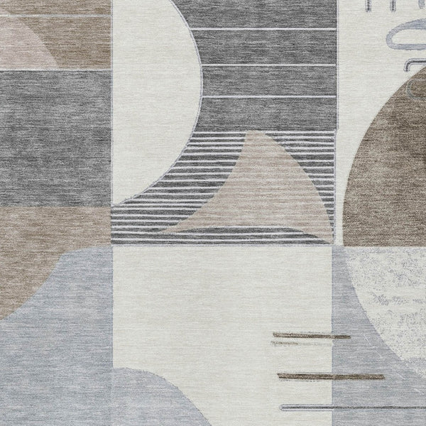 HomeRoots 5' Modern Taupe Gray and Ivory Geometric Washable Area Rug for Indoor and Outdoor Spaces 10' X 14' 618003