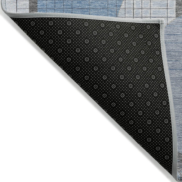 HomeRoots 5' Stylish Blue and Gray Geometric Area Rug for Indoor and Outdoor Spaces - Durable and Washable 5' X 8' 618011