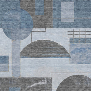 HomeRoots 5' Stylish Blue and Gray Geometric Area Rug for Indoor and Outdoor Spaces - Durable and Washable 5' X 8' 618011