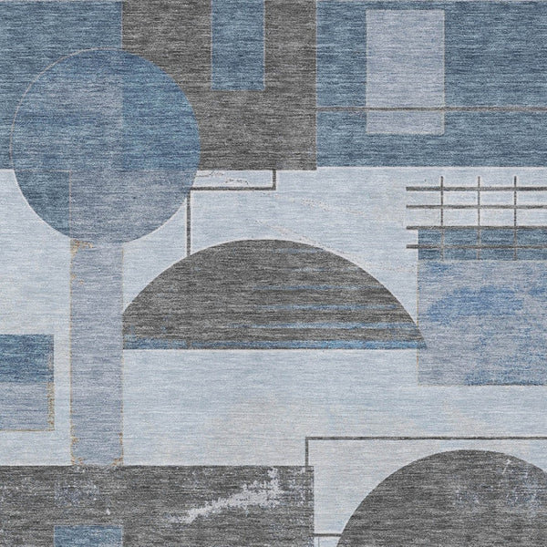 HomeRoots 5' Stylish Blue and Gray Geometric Area Rug for Indoor and Outdoor Spaces - Durable and Washable 5' X 8' 618011