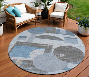 HomeRoots 5' Stylish Blue and Gray Geometric Area Rug for Indoor and Outdoor Spaces - Durable and Washable 8' Round 618012