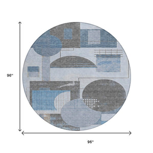 HomeRoots 5' Stylish Blue and Gray Geometric Area Rug for Indoor and Outdoor Spaces - Durable and Washable 8' Round 618012