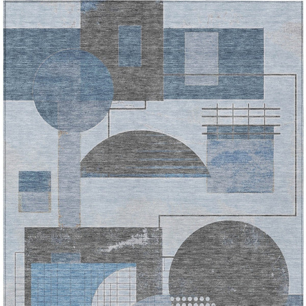 HomeRoots 5' Stylish Blue and Gray Geometric Area Rug for Indoor and Outdoor Spaces - Durable and Washable 8' X 10' 618013