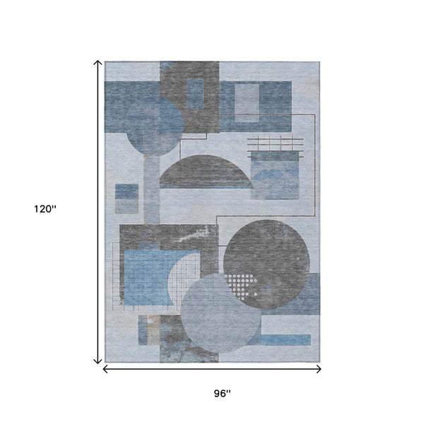 HomeRoots 5' Stylish Blue and Gray Geometric Area Rug for Indoor and Outdoor Spaces - Durable and Washable 8' X 10' 618013