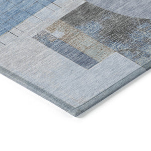 HomeRoots 5' Stylish Blue and Gray Geometric Area Rug for Indoor and Outdoor Spaces - Durable and Washable 9' X 12' 618014