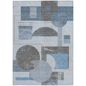 HomeRoots 5' Stylish Blue and Gray Geometric Area Rug for Indoor and Outdoor Spaces - Durable and Washable 9' X 12' 618014