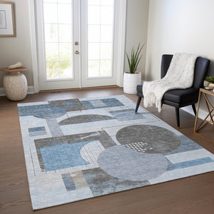 HomeRoots 5' Stylish Blue and Gray Geometric Area Rug for Indoor and Outdoor Spaces - Durable and Washable 9' X 12' 618014