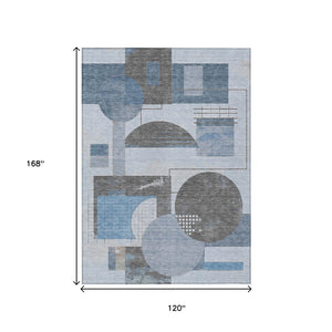 HomeRoots 5' Stylish Blue and Gray Geometric Area Rug for Indoor and Outdoor Spaces - Durable and Washable 10' X 14' 618015