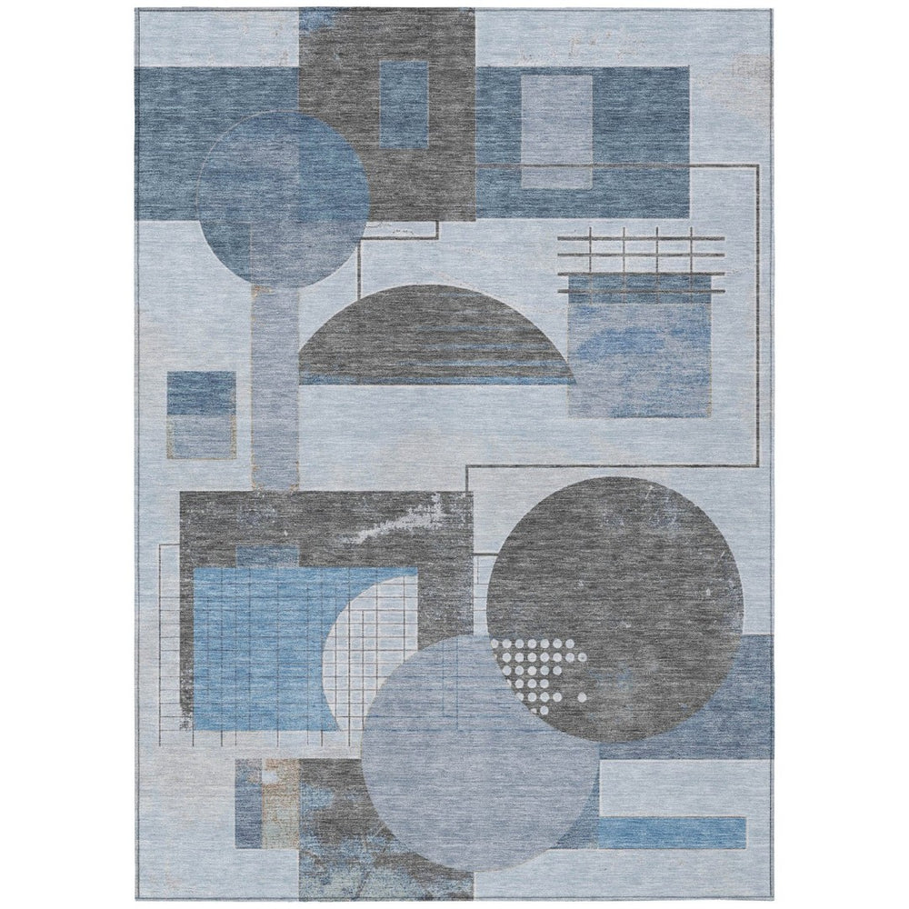 HomeRoots 5' Stylish Blue and Gray Geometric Area Rug for Indoor and Outdoor Spaces - Durable and Washable 10' X 14' 618015