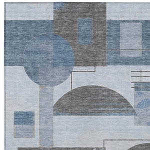 HomeRoots 5' Stylish Blue and Gray Geometric Area Rug for Indoor and Outdoor Spaces - Durable and Washable 10' X 14' 618015