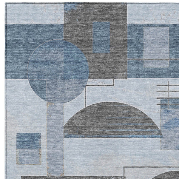 HomeRoots 5' Stylish Blue and Gray Geometric Area Rug for Indoor and Outdoor Spaces - Durable and Washable 10' X 14' 618015
