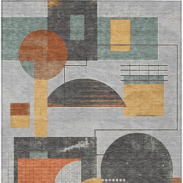 HomeRoots 5' Stylish Gray Gold Orange Geometric Area Rug - Durable, Washable Design for Indoor & Outdoor Use 5' X 8' 618023
