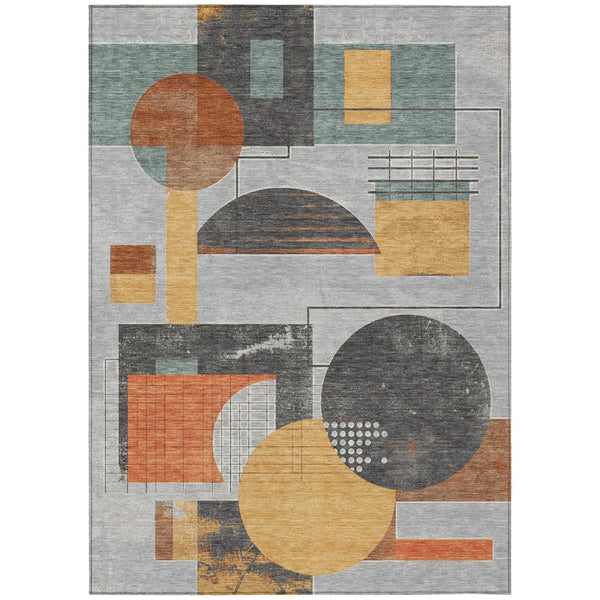 HomeRoots 5' Stylish Gray Gold Orange Geometric Area Rug - Durable, Washable Design for Indoor & Outdoor Use 5' X 8' 618023