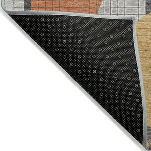 HomeRoots 5' Stylish Gray Gold Orange Geometric Area Rug - Durable, Washable Design for Indoor & Outdoor Use 5' X 8' 618023
