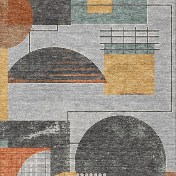 HomeRoots 5' Stylish Gray Gold Orange Geometric Area Rug - Durable, Washable Design for Indoor & Outdoor Use 5' X 8' 618023