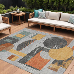 HomeRoots 5' Stylish Gray Gold Orange Geometric Area Rug - Durable, Washable Design for Indoor & Outdoor Use 8' X 10' 618025