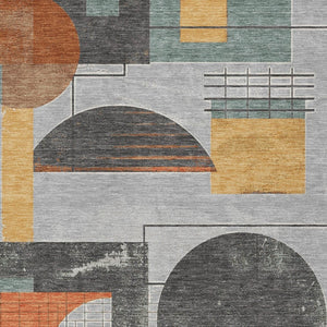 HomeRoots 5' Stylish Gray Gold Orange Geometric Area Rug - Durable, Washable Design for Indoor & Outdoor Use 8' X 10' 618025