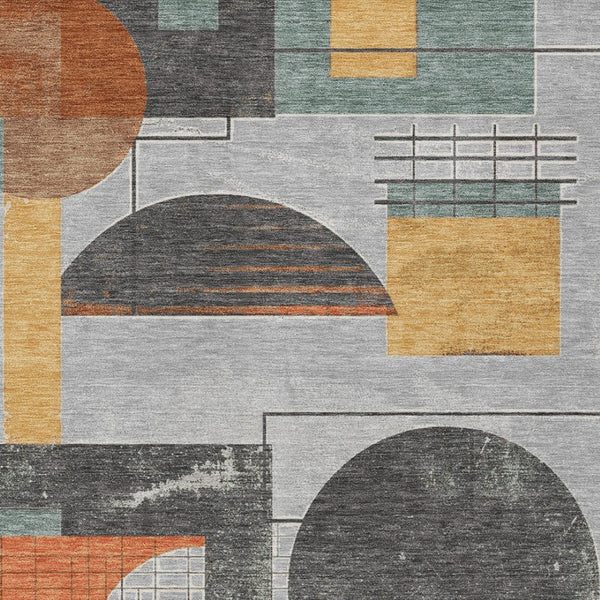 HomeRoots 5' Stylish Gray Gold Orange Geometric Area Rug - Durable, Washable Design for Indoor & Outdoor Use 8' X 10' 618025