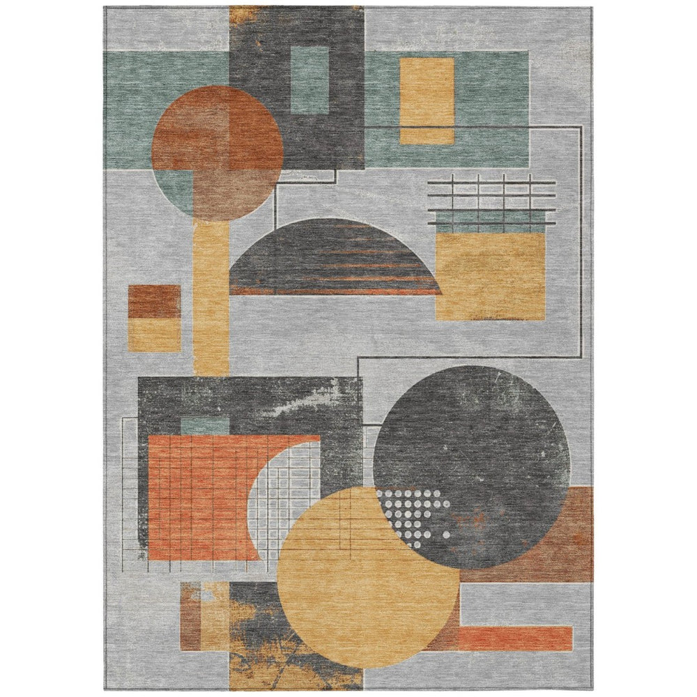 HomeRoots 9' Stylish Gray Gold and Orange Geometric Area Rug - Washable, Durable, Indoor/Outdoor Versatile Design 618026