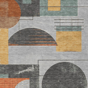 HomeRoots 9' Stylish Gray Gold and Orange Geometric Area Rug - Washable, Durable, Indoor/Outdoor Versatile Design 618026