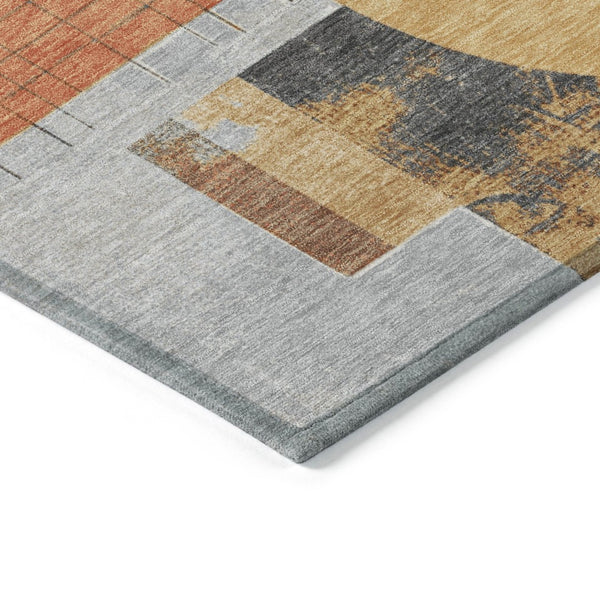 HomeRoots 5' Stylish Gray Gold Orange Geometric Area Rug - Durable, Washable Design for Indoor & Outdoor Use 10' X 14' 618027