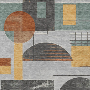 HomeRoots 5' Stylish Gray Gold Orange Geometric Area Rug - Durable, Washable Design for Indoor & Outdoor Use 10' X 14' 618027