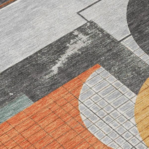 HomeRoots 5' Stylish Gray Gold Orange Geometric Area Rug - Durable, Washable Design for Indoor & Outdoor Use 10' X 14' 618027