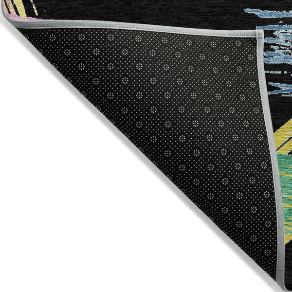 HomeRoots 5' Striped Washable Area Rug in Black, Pink, and Yellow - Perfect for Indoor or Outdoor Spaces! 5' X 8' 618041