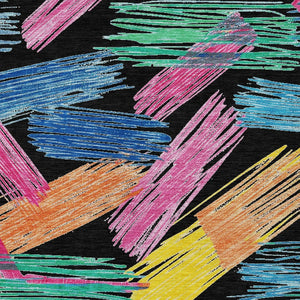 HomeRoots 5' Striped Washable Area Rug in Black, Pink, and Yellow - Perfect for Indoor or Outdoor Spaces! 8' X 10' 618043