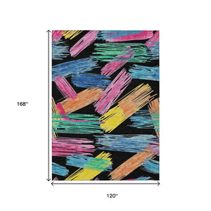 HomeRoots 5' Striped Washable Area Rug in Black, Pink, and Yellow - Perfect for Indoor or Outdoor Spaces! 10' X 14' 618045