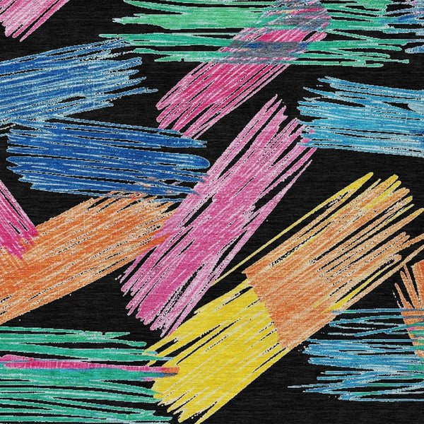HomeRoots 5' Striped Washable Area Rug in Black, Pink, and Yellow - Perfect for Indoor or Outdoor Spaces! 10' X 14' 618045