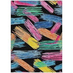 HomeRoots 5' Striped Washable Area Rug in Black, Pink, and Yellow - Perfect for Indoor or Outdoor Spaces! 10' X 14' 618045