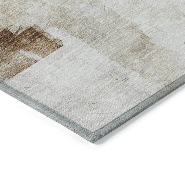 Homeroots 3' Abstract Washable Indoor Outdoor Area Rug - Stylish, Durable & Stain Resistant For Any Space Beige Polyester 618077