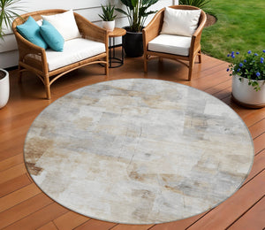 Homeroots 3' Abstract Washable Indoor Outdoor Area Rug - Stylish, Durable & Stain Resistant For Any Space Beige Polyester 618078