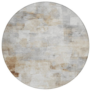 HomeRoots 5' Abstract Washable Indoor Outdoor Area Rug in Beige, Gray & Khaki - Durable & Stylish Comfort 8' Round 618078