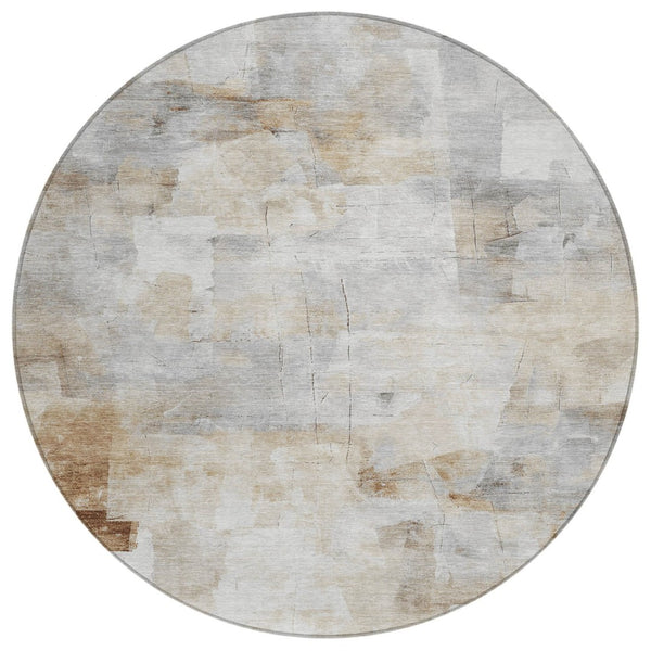 HomeRoots 5' Abstract Washable Indoor Outdoor Area Rug in Beige, Gray & Khaki - Durable & Stylish Comfort 8' Round 618078