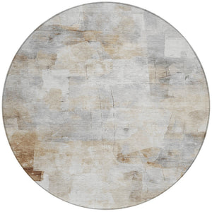 Homeroots 3' Abstract Washable Indoor Outdoor Area Rug - Stylish, Durable & Stain Resistant For Any Space Beige Polyester 618078