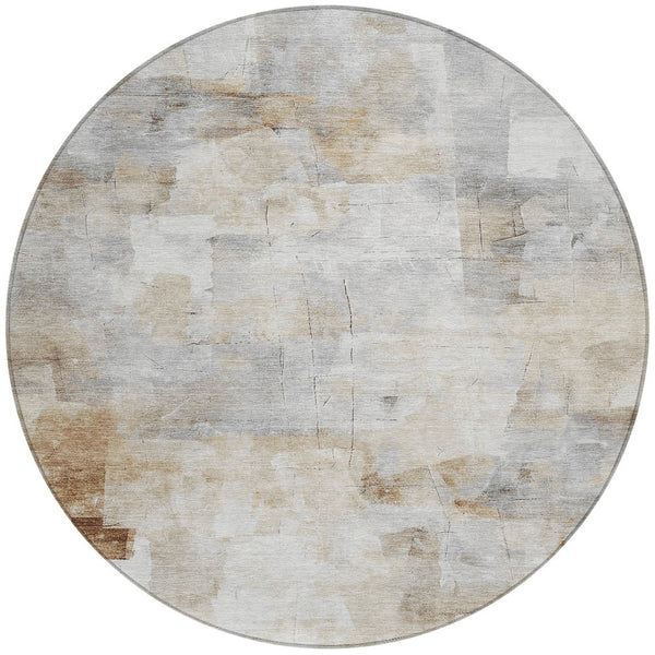 Homeroots 3' Abstract Washable Indoor Outdoor Area Rug - Stylish, Durable & Stain Resistant For Any Space Beige Polyester 618078