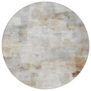 Homeroots 3' Abstract Washable Indoor Outdoor Area Rug - Stylish, Durable & Stain Resistant For Any Space Beige Polyester 618078