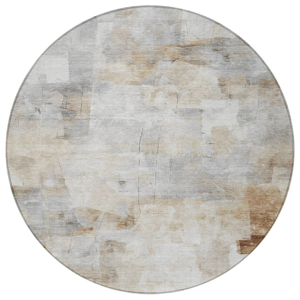 Homeroots 3' Abstract Washable Indoor Outdoor Area Rug - Stylish, Durable & Stain Resistant For Any Space Beige Polyester 618078