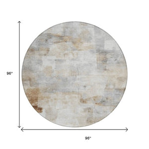 Homeroots 3' Abstract Washable Indoor Outdoor Area Rug - Stylish, Durable & Stain Resistant For Any Space Beige Polyester 618078