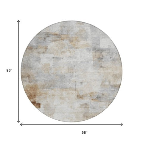 Homeroots 3' Abstract Washable Indoor Outdoor Area Rug - Stylish, Durable & Stain Resistant For Any Space Beige Polyester 618078